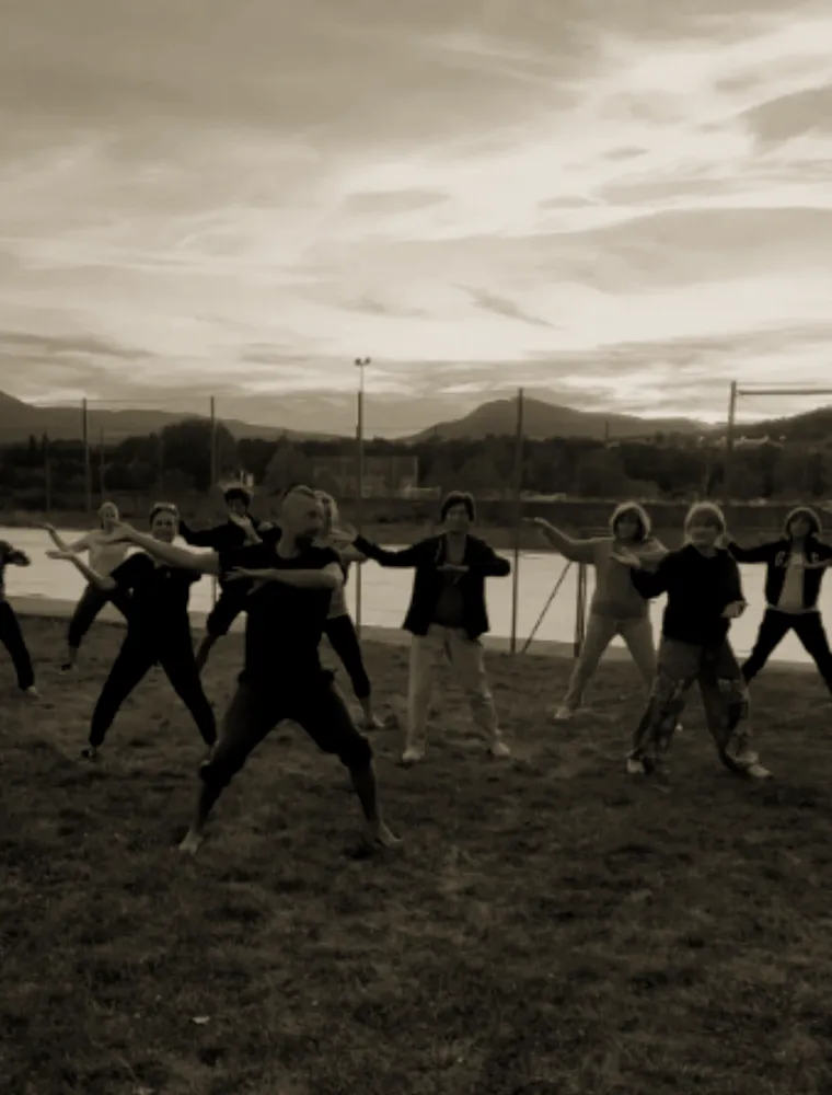 Práctica de kung fu al atardecer